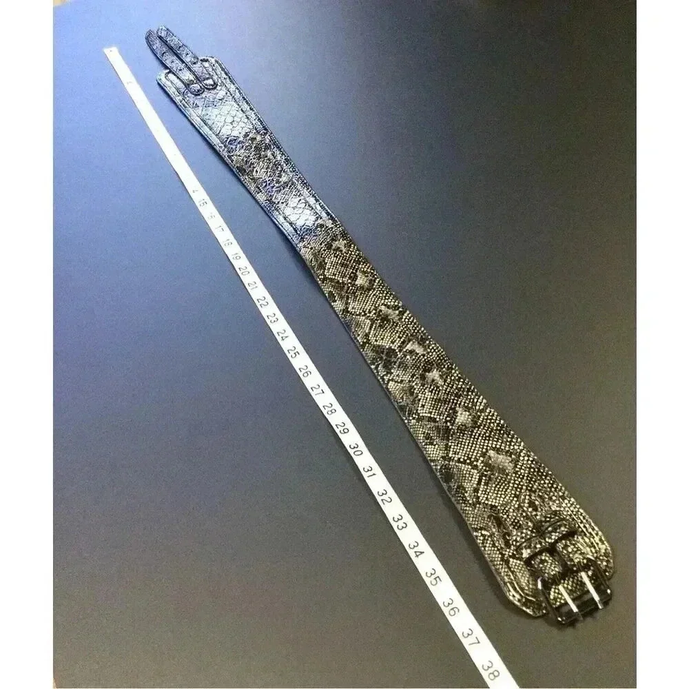 Vintage Womens Black White Snake Print Double‎ Buckle Wide Belt Size 12
